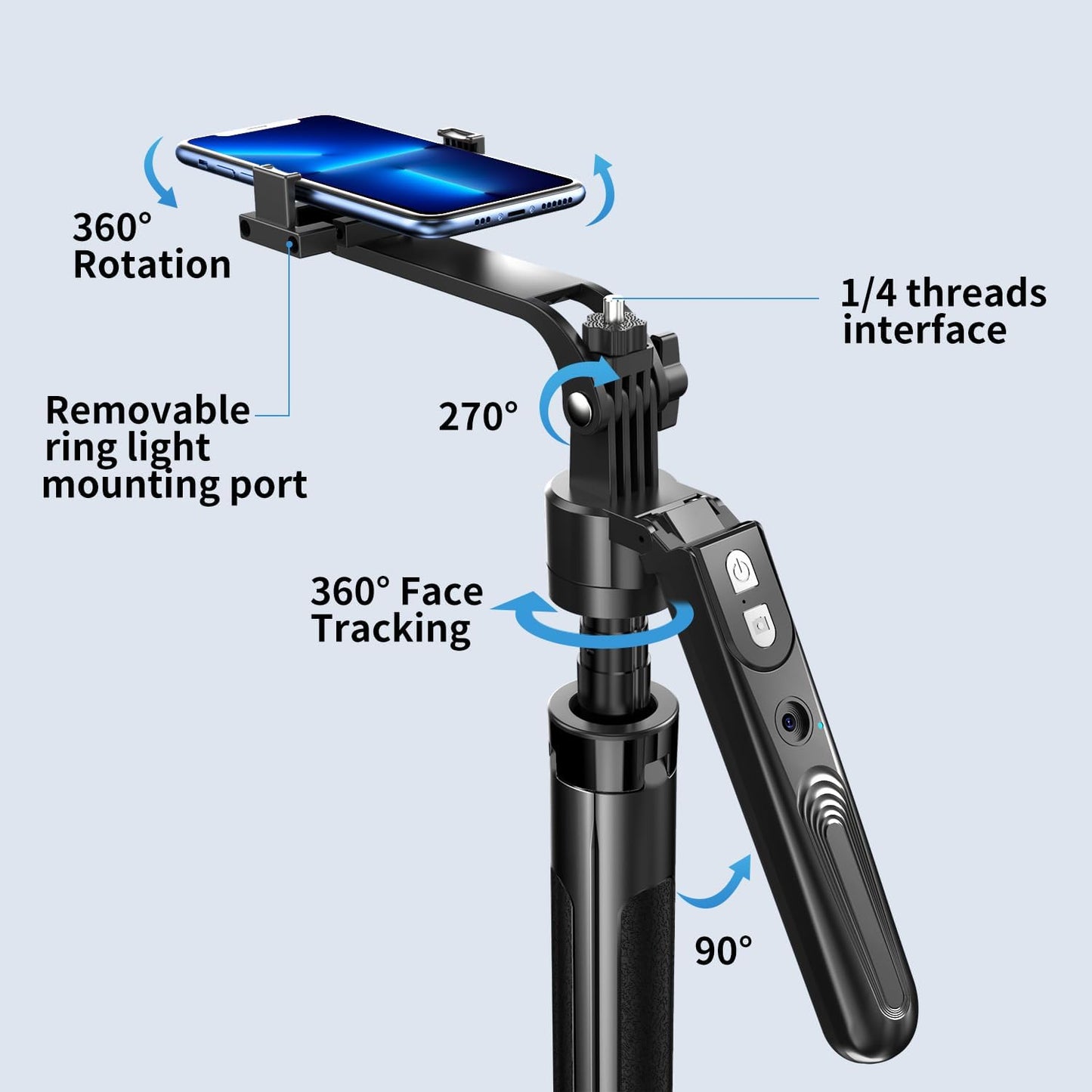 Tripod Selfie 360° avec Suivi AI - L'Accessoire Ultime pour Créateurs de Contenu - Télécommande, Lumières Pro et Micros en option
