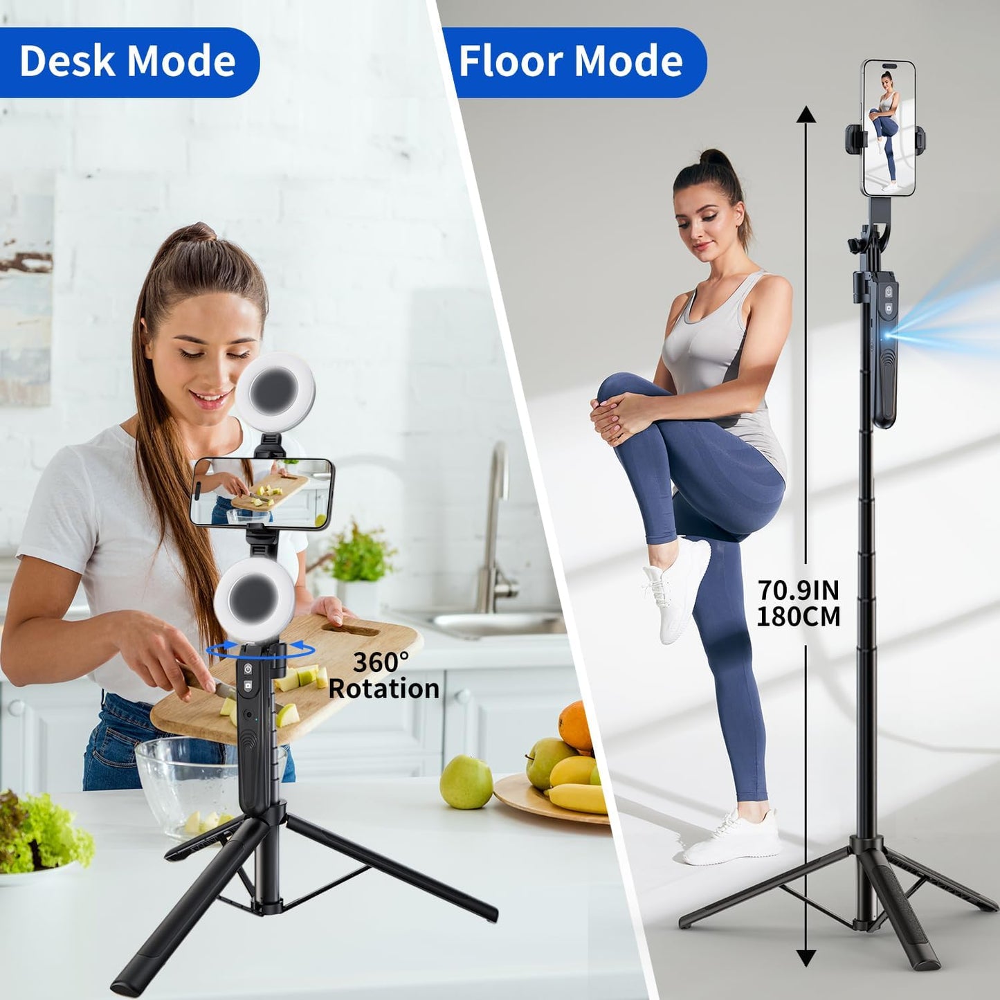 Tripod Selfie 360° avec Suivi AI - L'Accessoire Ultime pour Créateurs de Contenu - Télécommande, Lumières Pro et Micros en option
