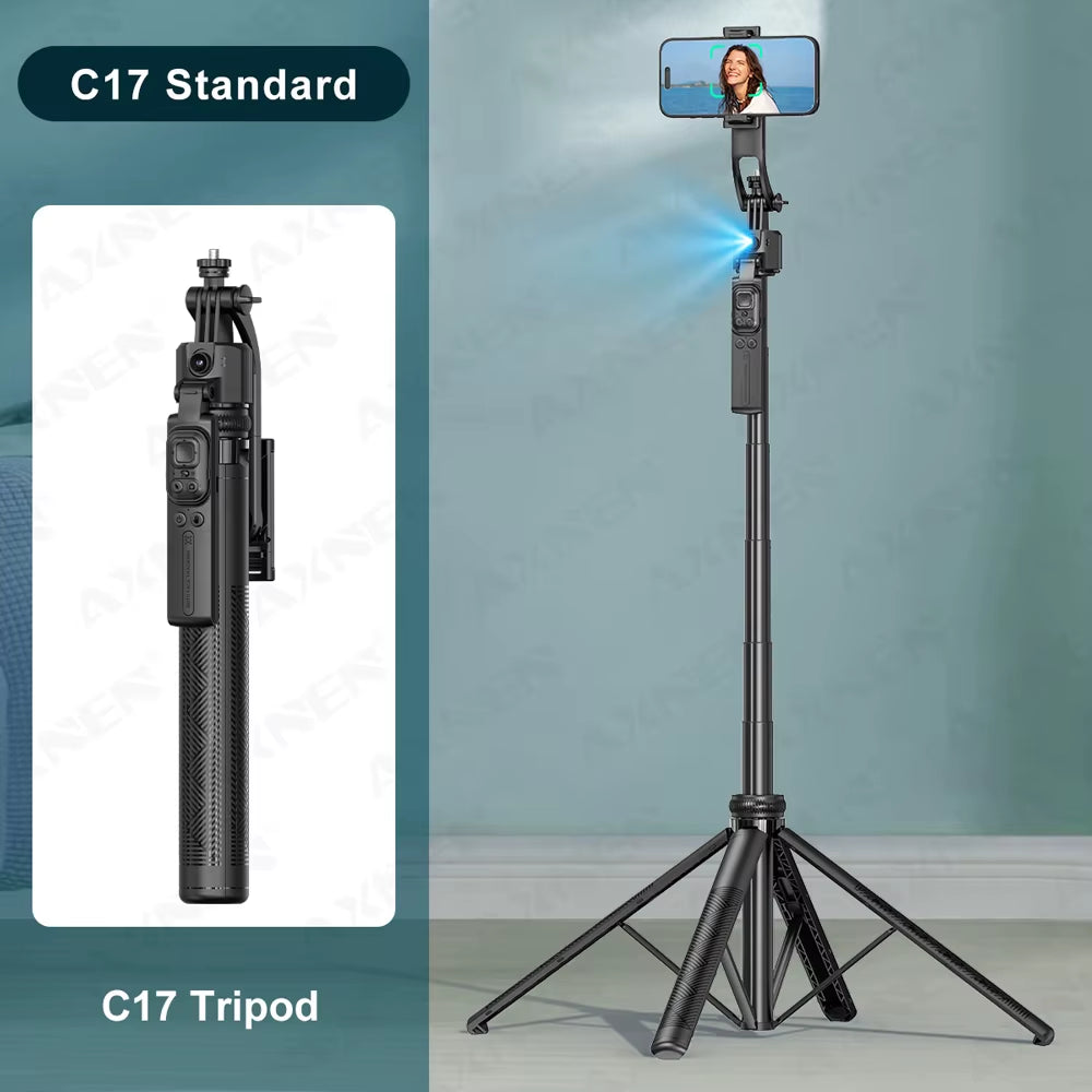 C17 Tripod for Mobile Phone Camera Stand with Wireless Remote 360° Rotation Video Recording, AI Face Follow Gimbal Selfie Stick