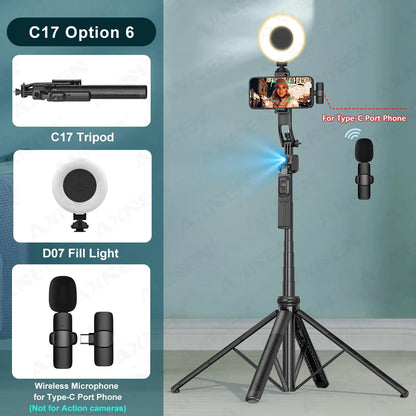 C17 Tripod for Mobile Phone Camera Stand with Wireless Remote 360° Rotation Video Recording, AI Face Follow Gimbal Selfie Stick