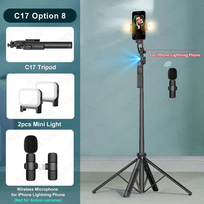 C17 Tripod for Mobile Phone Camera Stand with Wireless Remote 360° Rotation Video Recording, AI Face Follow Gimbal Selfie Stick