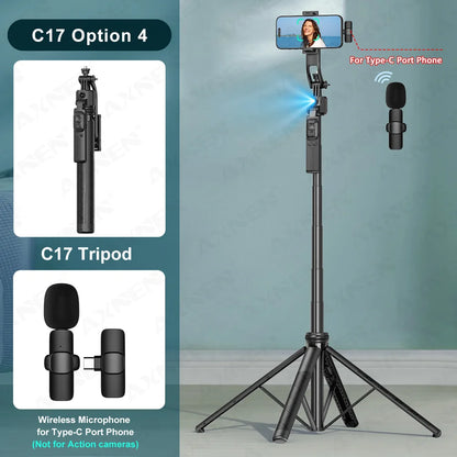 C17 Tripod for Mobile Phone Camera Stand with Wireless Remote 360° Rotation Video Recording, AI Face Follow Gimbal Selfie Stick