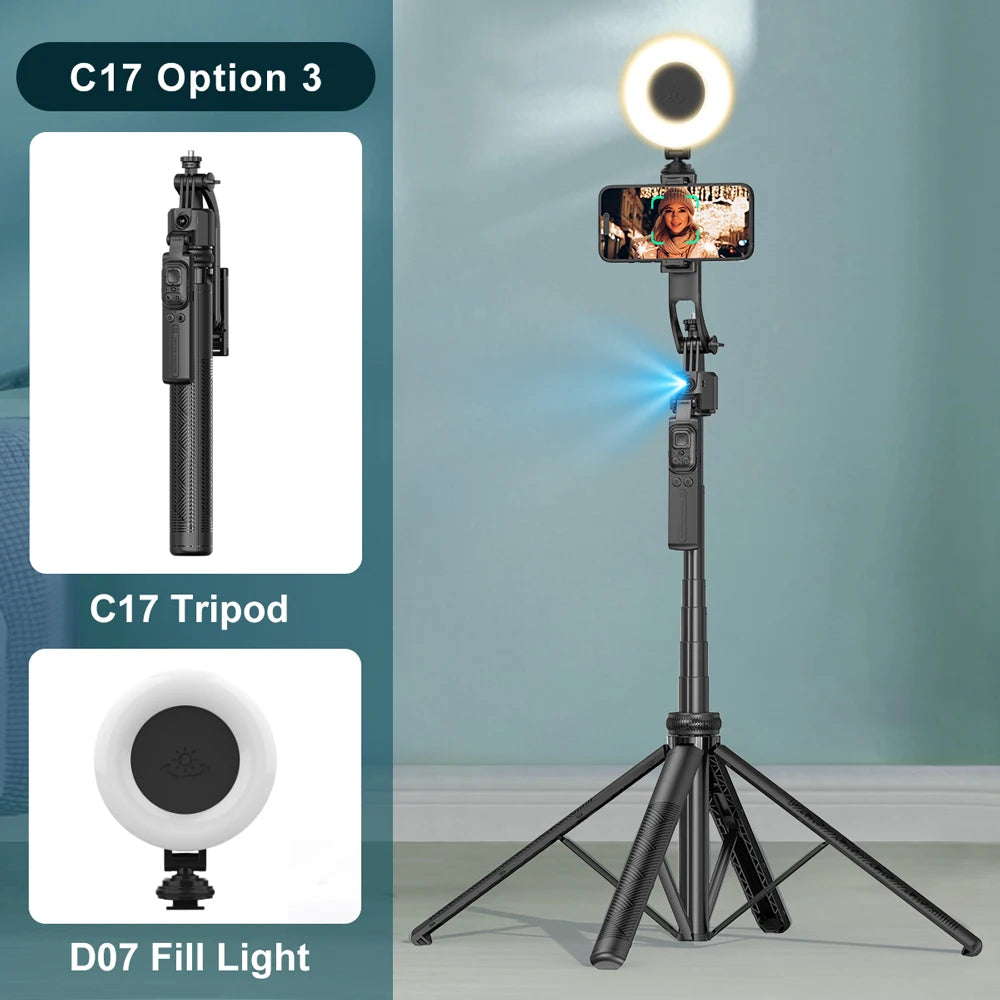 C17 Tripod for Mobile Phone Camera Stand with Wireless Remote 360° Rotation Video Recording, AI Face Follow Gimbal Selfie Stick