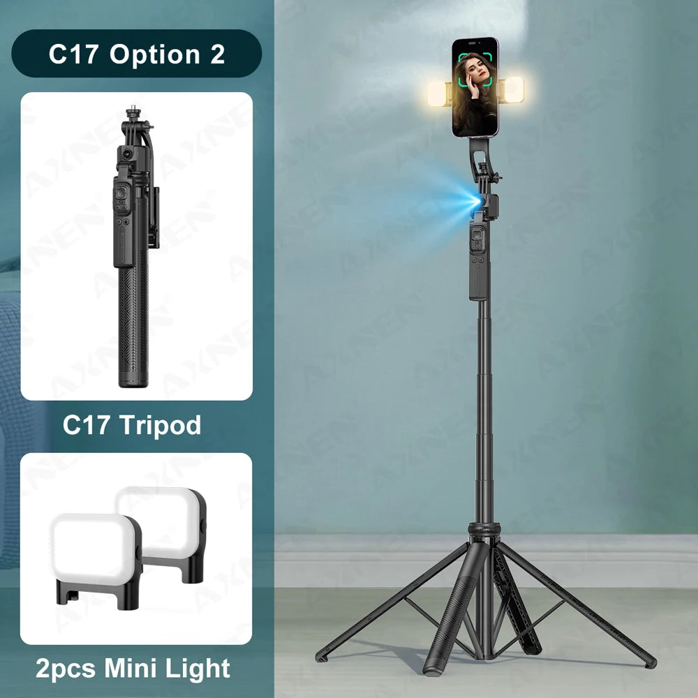 C17 Tripod for Mobile Phone Camera Stand with Wireless Remote 360° Rotation Video Recording, AI Face Follow Gimbal Selfie Stick